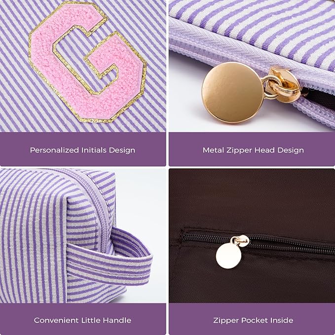 Personalized Makeup Bag for Women Girls - Fashion Cosmetic Bag Trendy Travel Toiletry Bag with Initials Letter - Teen Gifts - Lavender,G