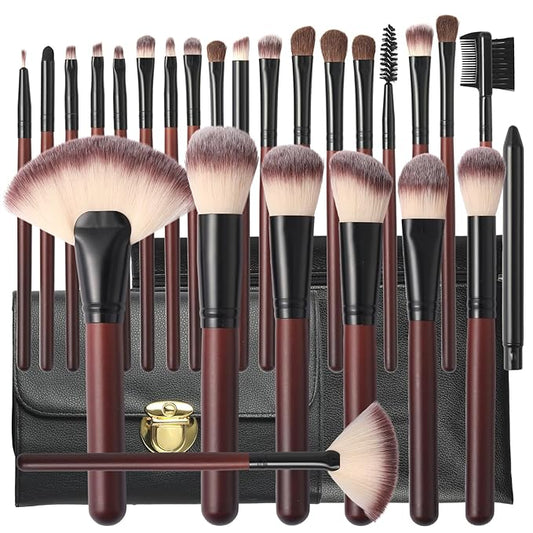 Makeup Brush Set Professional 26-Piece Makeup Brushes Set Premium Synthetic Foundation Powder Concealer Blush Eyeshadow Contour Makeup Brush Set with 2 Brush Bags