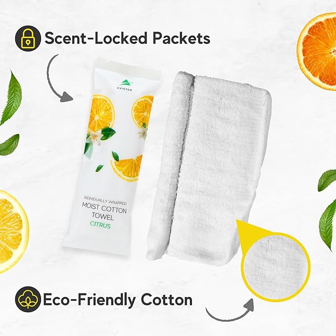 30 Hot or Cold Wrapped Moist Towels –9'' x 9" Moist Towelettes Individually Wrapped Scented Disposable Face & Hand –Pre-Moistened Hand Wipes Soft Refreshing, Travel, Spa, Restaurant- Citrus/Lemon