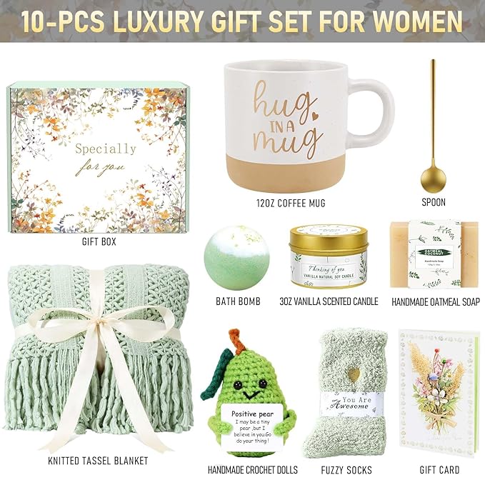 Self Care Gifts for Women Spa Gift Basket Birthday Gifts for Women , Get Well Soon Sympathy Gift Baskets Thinking of You Care Package , Relaxation Stress Relief Wellness Gifts for Mom Grandma Friends