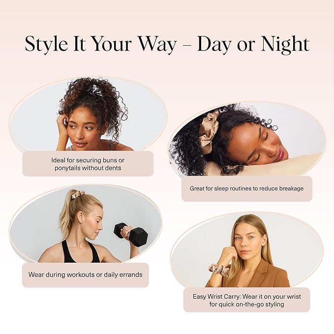 Kitsch Satin Scrunchies for Women - No Crease Hair Ties for Girls | Big Scrunchies For Women with All Hair Types and Textures, Perfect for Day or Night - 2 Pcs, Charcoal and Gold