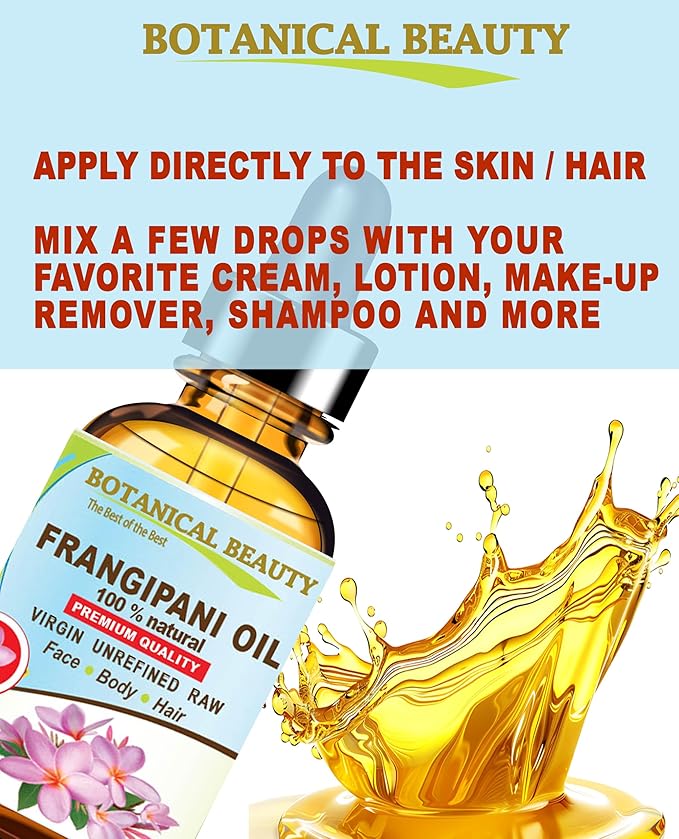 Botanical Beauty Frangipani Oil 100% Natural 0.5 Fl oz - 15 ml Frangipani Essential Oil for FACE, Skin, Body, Hair, Nails Beauty Oil, Skin Moisturizer Oil, Nourishing Oil, Perfume, Soap Making
