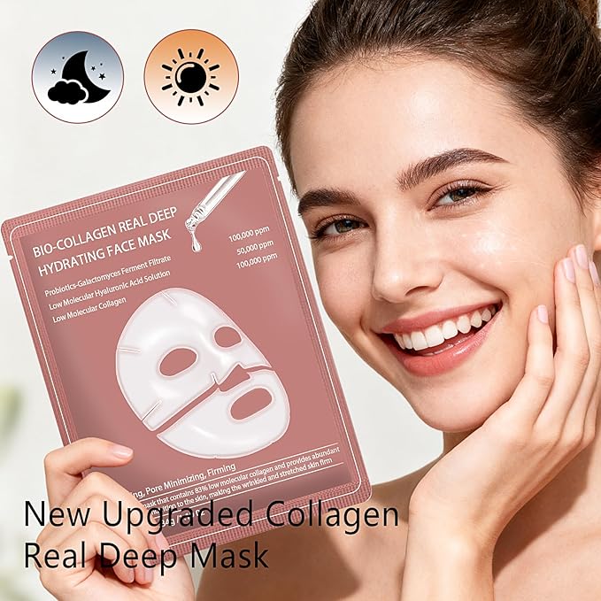 5PCS Bio-Collagen Face Mask, Collagen Mask Overnight, Hydrating Overnight Hydrogel Mask, Hydrating, Firming, Pore Minimizing, Elasticity Improvement, for All Skin Types, Christmas Gifts for Women