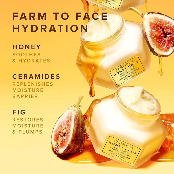 Farmacy Ceramide Face Moisturizer - Honey Halo Hydrating Facial Moisturizer for Dry Skin - Plumps, Soothes + Restores Skin with Potent Ceramides + Buckwheat Honey for a Dewy, Healthy Glow (100ml)