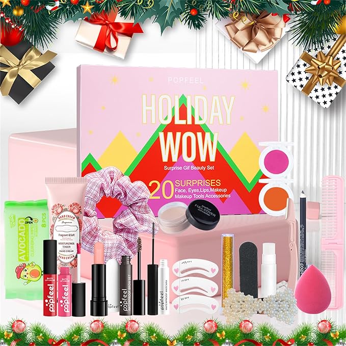 Makeup Advent Calendar 2025, 24 Days Christmas Gifts for Teenage Girls Women All in One Makeup Kit Surprise Gift Christmas Countdown Calendar Gifts with Eyeshadow Palette Lipstick Foundation Eyebrow