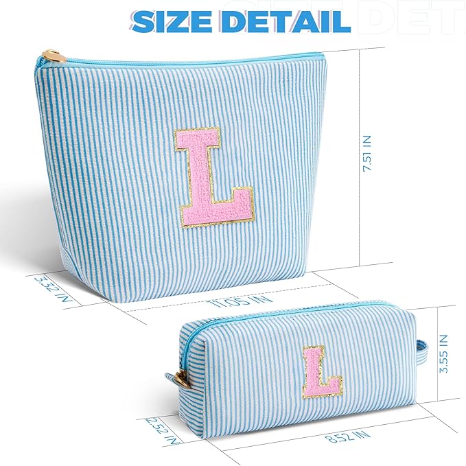 Monogrammed Gifts for Women - Cosmetic Bag for Teen,Initial Cute Makeup Bag Set for Women,Trendy Pouch for Niece Sister Friend Female Her,Birthday Gifts for Daughter - Blue,L