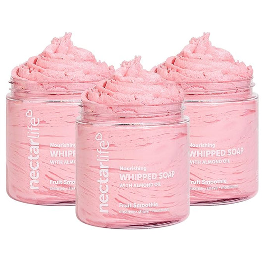 Nectar Life Whipped Soap and Shave Butter with Almond Oil, Fruit Smoothie, Set of 3, 5 Oz Each