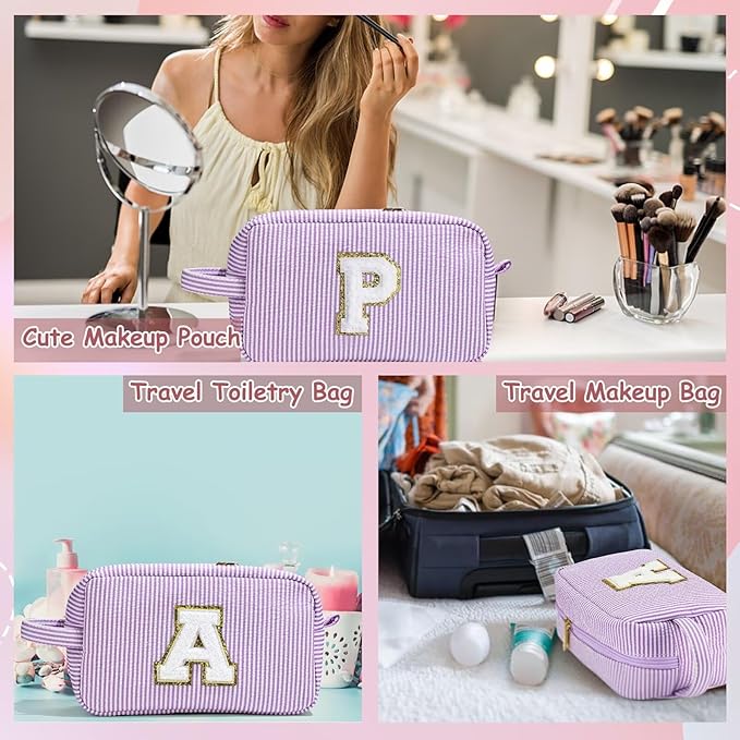 YOOLIFE Birthday Gifts for 4 5 6 7 8 9 10 11 12 13 14 15 16 Year Old Girl Gifts, Purple Gifts for Women Teen Girls Kids Her Daughter, Monogram Initial Girls Makeup Bag, Letter O