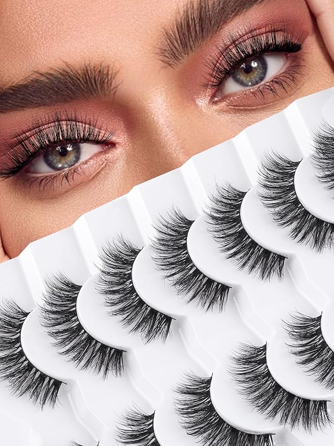 Wispy Lashes False Eyelashes Natural 16mm Fluffy Eyelashes Strip Lashes Pack 3D Volume Lashes 0.1MM Extra Thin Cotton Band Fake Eyelashes Soft Full Lashes C Curl Lashes Pack Siligli 7 Pair