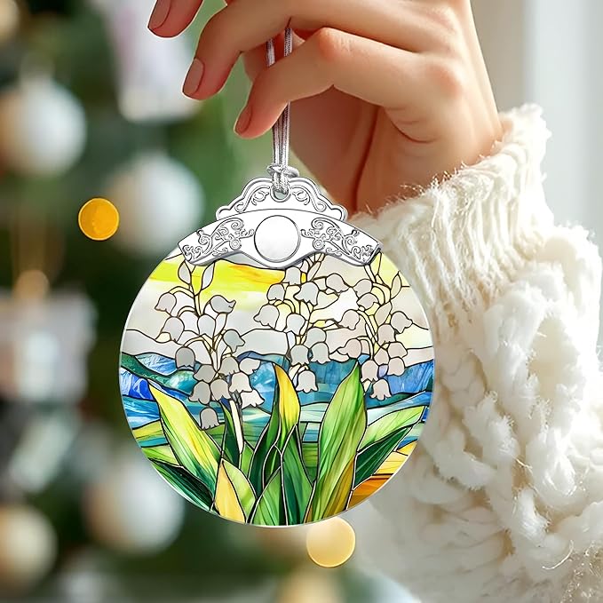 Christmas Ornaments: Stained Glass-Style May Birth Flower Ornament – Christmas Tree Decorations, Holiday Party Gifts, Mother's Day & Birthday Gifts for Women, Mom & Grandma | Birth Flower Gift