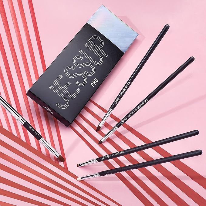 Jessup Lip Brush Set, Professional Lip Makeup Brushes for Lipstick Streak-Free Contour Define and Accentuate, Premium Synthetic Hair, 5pcs T325