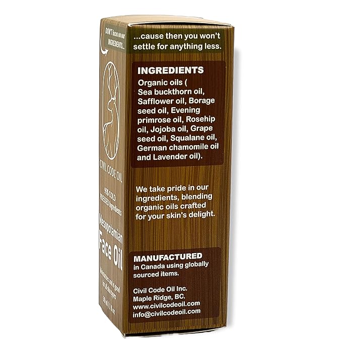 Civil Code Mesopotamian Face Oil – Organic Anti Aging Facial Oil for Women with Sea Buckthorn, Jojoba, Squalane & Lavender – Hydrating Skin Care for Dry Skin & Fine Lines – Natural Skincare 1oz