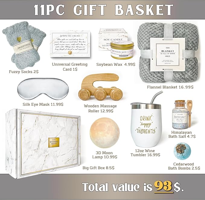 Gift Basket Gifts for Women,11PC Surgery Recovery Gifts Women,Get Well Soon After Surgery,Birthday ,Condolences Basket for Loss,Sympathy