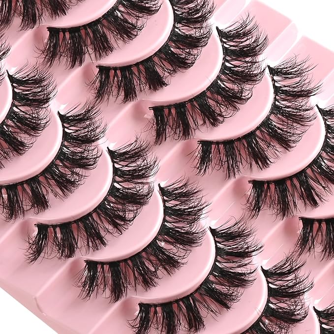FARRED Fluffy Lashes False Eyelashes Short Wispy Eye Lash Strips 10 Pairs Separated Volume Eyelash Pack 16mm Dramatic Wispies Fake Strip Lashes Clusters Pestañas Spiky Look (C11 | 9-16MM)