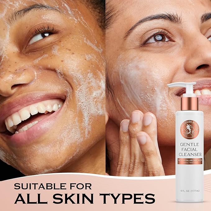 Gentle Face Cleanser with Hyaluronic Acid - Hydrating, Exfoliating & Deep Pore Facial Cleanser Smooths & Softens Skin for All Skin Types - Oily, Dry, Sensitive, Combination & Normal Skin Types
