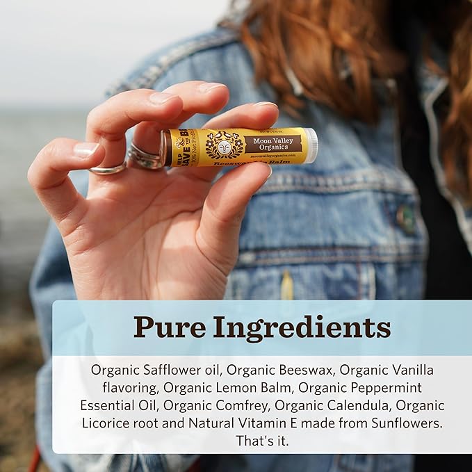 Moon Valley Organics Beeswax Lip Balm for Moisturizing Lips and Cuticles (COOL MINT VANILLA, 6-Pack)