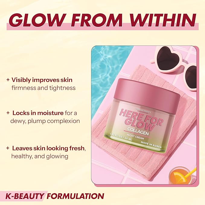 Collagen Night Cream - Dermatologist Tested, Korean Skin Care, Anti-Aging - Hydrating Moisturizer, Retains Moisture - Vegan, Non- GMO, Clean Beauty, 95% Natural - 1 Pack