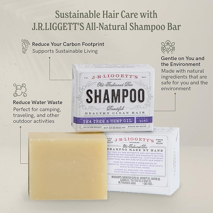 J·R·LIGGETT'S All-Natural Shampoo Bar for Hair, Herbal Formula, Supports Strong Healthy Hair, Nourish Follicles with Antioxidants and Vitamins, Detergent, Sulfate-Free - 2 Pack 3.5 oz Bars