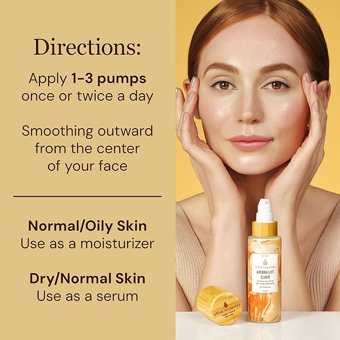 Ambra Lift Elixir, 2oz – Award-Winning Anti-Aging Moisturizer with Baltic Amber, Marine Collagen & Pearl Powder – Lifts, Firms & Hydrates – Organic, Vegan