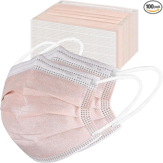 akgk Disposable Face Masks 100Pcs, 3 Layer Protective Face Mask Blush Pink Face Masks