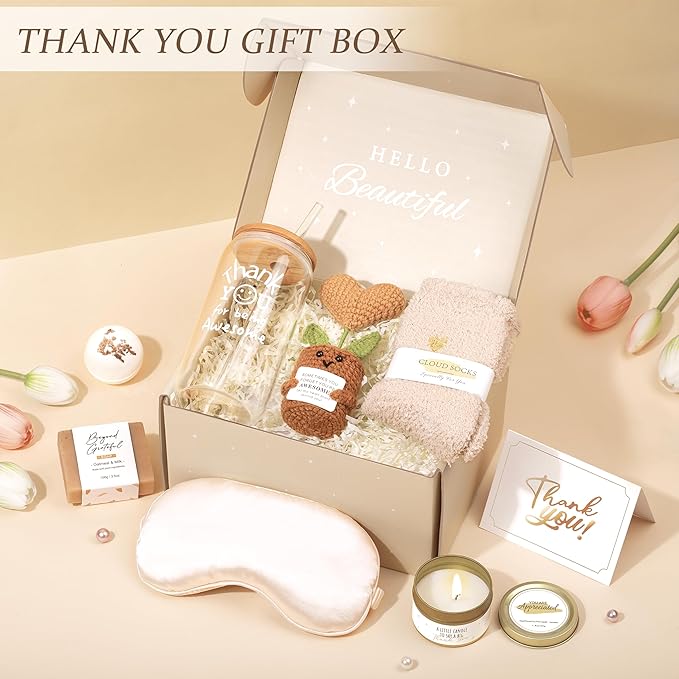 Thank You Gifts for Women, Birthday Gifts for Women, Employee Appreciation Gift, Get Well Care Package Christmas Gift Basket for Coworker Employees Teachers Nurse Boss Friend Mom with Glass Cup 16oz