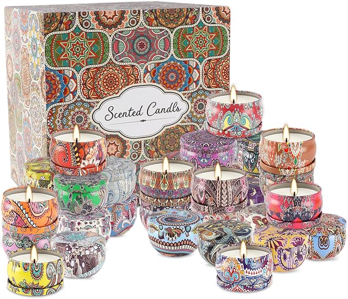 Scented Candle Gifts Set 36 Pack Soy Wax Travel Tin Jar Candles for Home 2.5 OZ Scented Candles for Mom for Christmas, Birthday, Thanksgiving, Mother's Day.