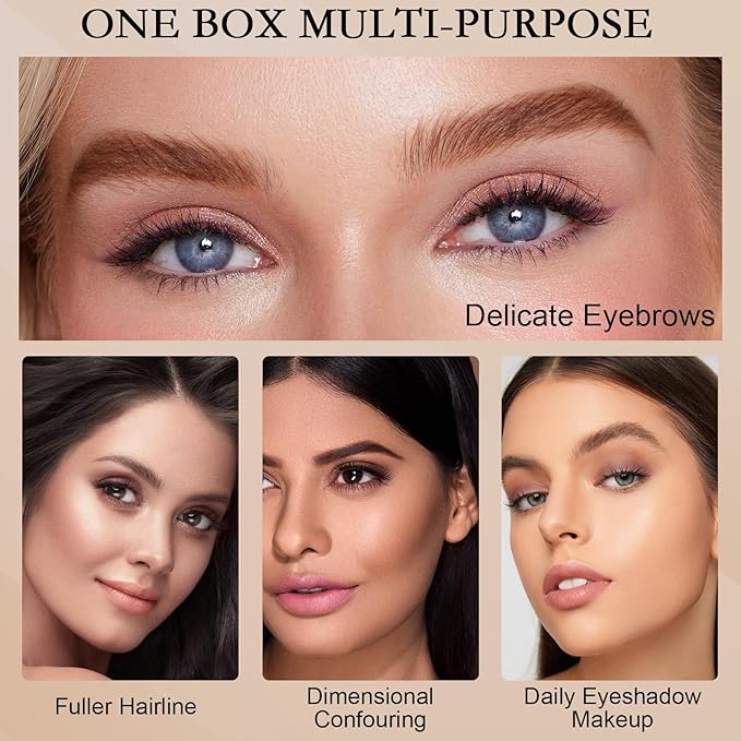 Boobeen 3 Color Eyebrow Powder Palette, Waterproof Eyebrow Makeup, Brow Definer to Shape Perfect Brow，Professional Brow Filler Powder with Brush