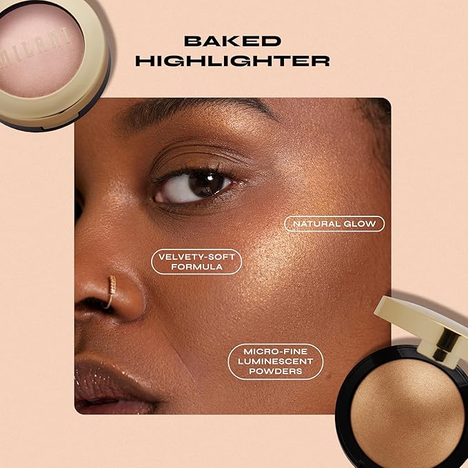 Milani Highlighter Makeup - Baked Contour Powder & Face Highligher, Made in Italy - Champagne D'Oro