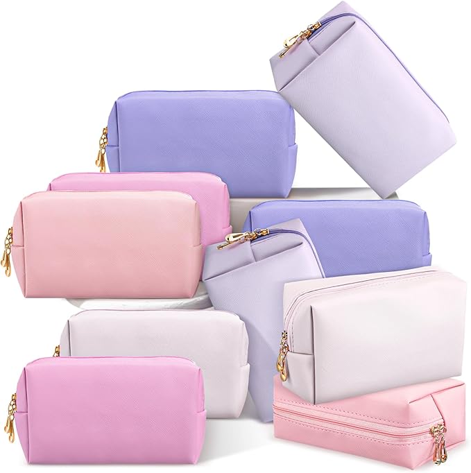 Kigeli 15 Pcs Aesthetic Makeup Bags PU Leather Cosmetic Pouches Waterproof Plain Toiletry Bags Makeup Pouches Bulk for Women Party Gift Travel Storage Organizer(Pink Purple)