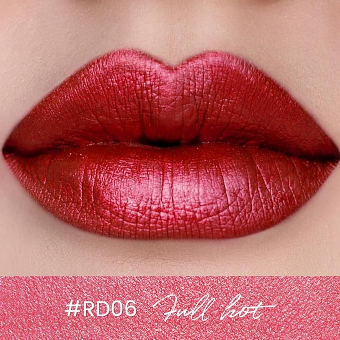 FOCALLURE Metallic Liquid Lipstick,Non Stick Cup Lip Gloss,High Impact Lip Color with Transfer-proof Wear,Long Lasting & Waterproof Lipstick Makeup for Women,RD06 FULL HOT