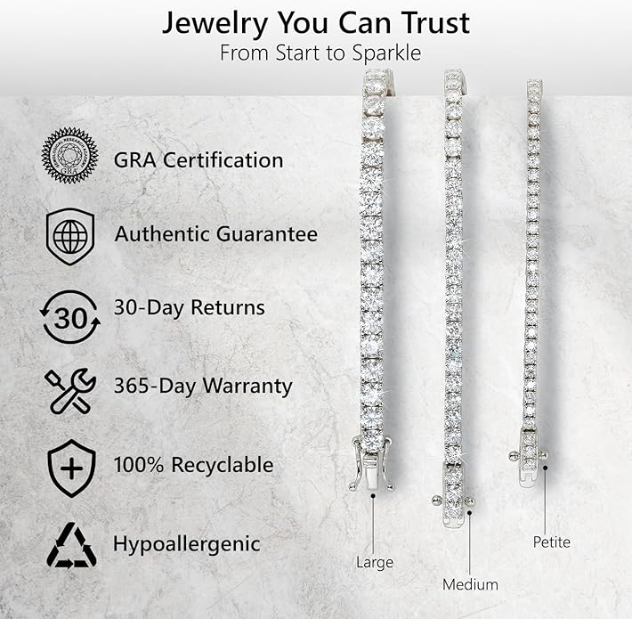 KRKC&CO Lab-Grown Moissanite Tennis Bracelet Women, Luxury Anniversary Wedding Bridal Gift for Wife, 2.2-13.8 ct.tw, D Color VVS1, 925 Sterling Silver 14K Golden Plated, Hypoallergenic, Everyday Jewelry