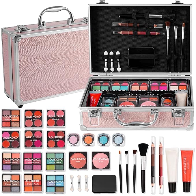 Makeup Kit for Teenager & Women Full Kit, All- In- One Makeup Set With The Cosmetic Train Case, Professional Makeup Kit, Makeup Gift Set for Women Girls(pink)