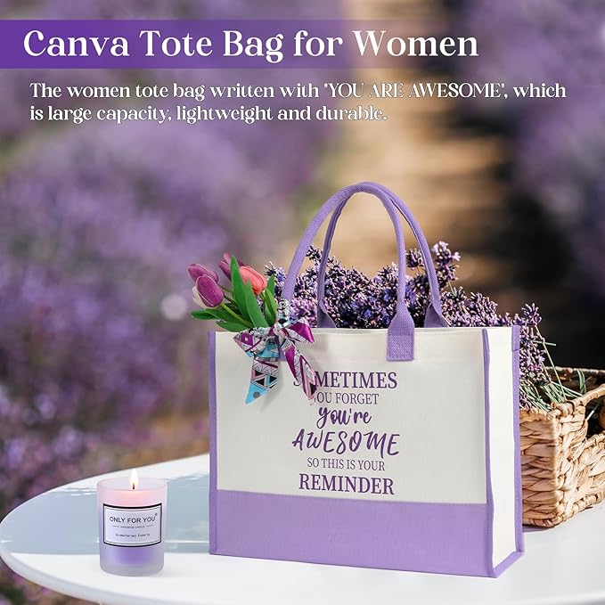 Gifts Baskets for Women, Birthday Baskets Mom, Sister, Her, Employee, Wife, Thanksgiving Day, Christmas Gifts for Women, Care Package, Gift Sets with Canvas Tote Bag Sock Tumbler Soap Flower