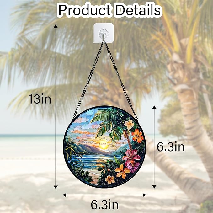 Stained Glass Window Hanging, Colorful Landscape Suncatcher for Doors Home Sun Catchers Decoration and Christmas, Mother's Day Birthday Gifts for Women, Men, and Mom 6.3 in