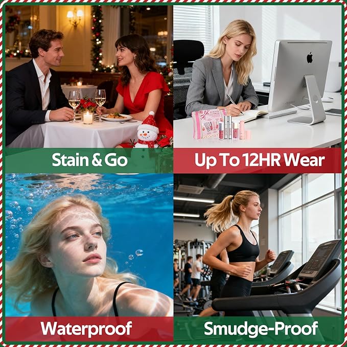 KIMUSE All in One Makeup Kit for Women, Girls, Teens with Makeup Bag, 4 Pcs Makeup Gifts Set Includes Lip Stain,Lip Plumper,Liquid Blush,Multi Balm Stick, Christmas Make Up Collection, Holiday Present