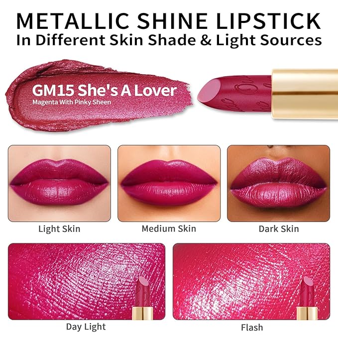 Oulac Matte Lipstick with Glow Metallic Finish - Vegan Lipstick for Women, Creamy Texture, Hydrating Clean Beauty Formula, High-End Magnetic Hook Design, GM15 She's A Lover