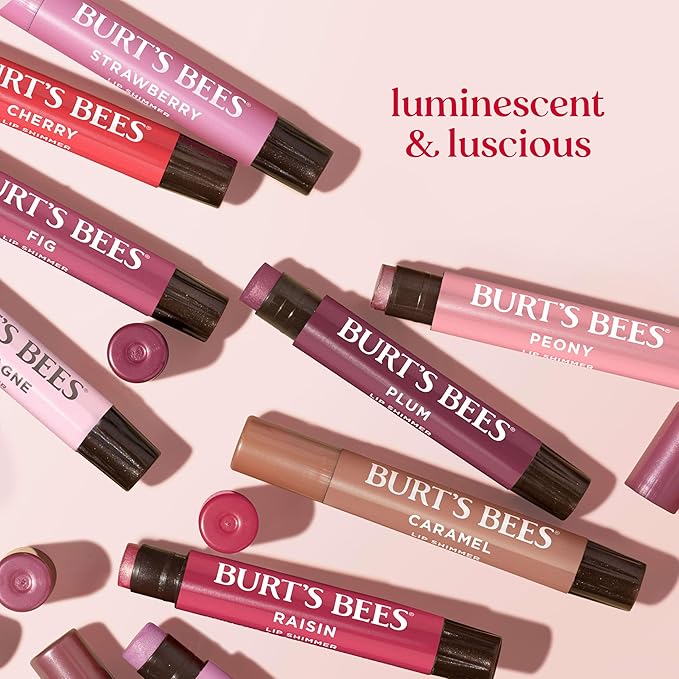 Burt's Bees Christmas Gifts, Lip Shimmer Nude Collection, Tinted Lip Balm Stick, Moisturizing for Hydration with Natural Glowy Pigmented Finish & Buildable Color, Value Pack, 3 Tubes x 0.09 Oz