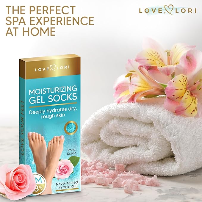Moisturizing Socks - Gel Silicone Aloe Spa Socks (Up to Size 8.5) Infused with Vitamin E & JoJoba Oil - Self Care Spa Gifts for Women Foot Care