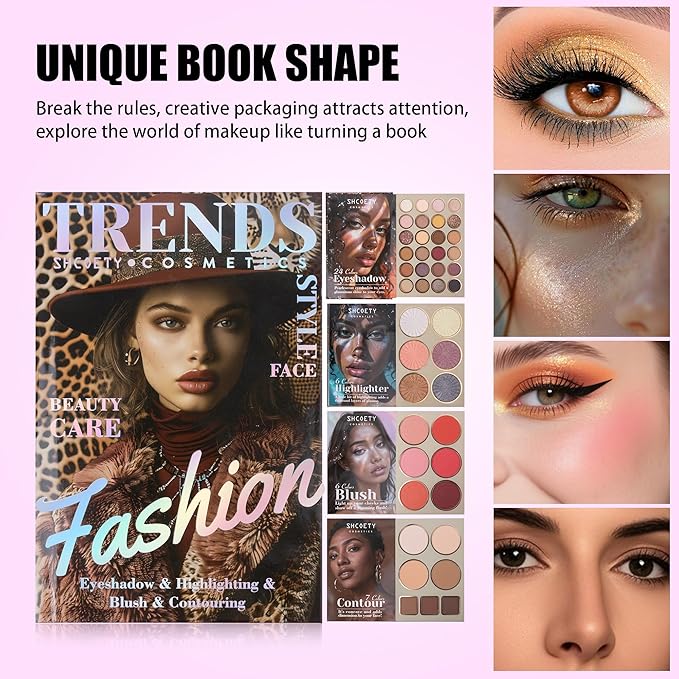 4-Layer Multi - Functional Beauty Book Kit- Style Makeup Palette Ingeniously Combines Eyeshadows, Blushes, Highlighters, Contour Powders In One,Best Choice for A Gift for Women (SH2511B)