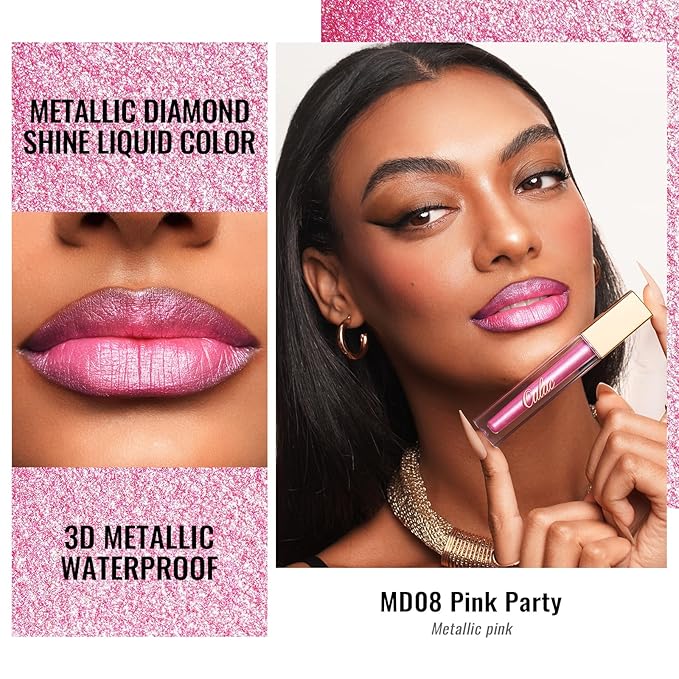 Oulac Metallic Shine Liquid Lipstick Set for Women, Dual Use for Lips & Eyeshadow, Long Lasting Lip Gloss, Metallic Matte High Impact Lip Color No Transfer Vegan Formula, 4.5ml, MD01+02+08