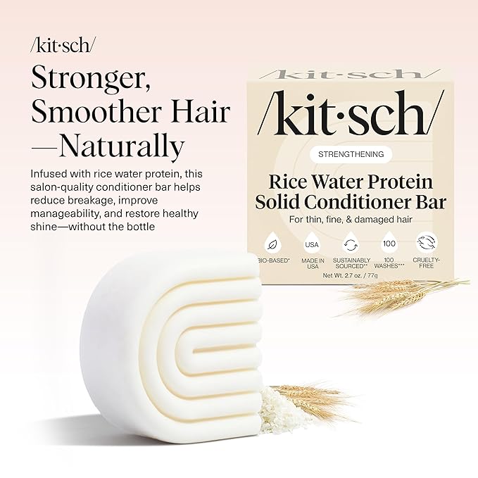 Kitsch Rice Water Conditioner Bar for Hair Growth – Rice Protein Hair Conditioner Bar to Repair Damage, Prevent Split Ends & Boosts Shine – Paraben, Silicone & Sulfate-Free Hair Care - 2.7 oz