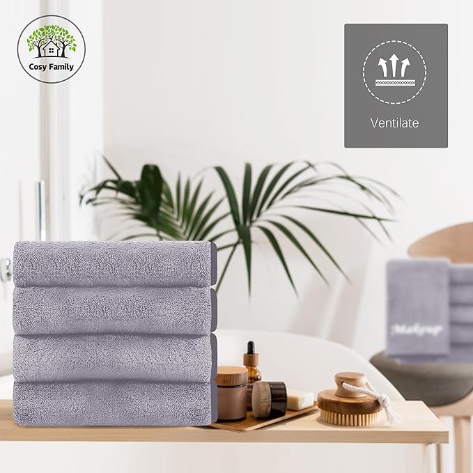 Cosy Family 10 Pack Makeup Remover Wash Cloths - Soft Microfiber Fingertip Facial Cleansing Cloths for Hand and Make Up, 12 x 12 in, Grey