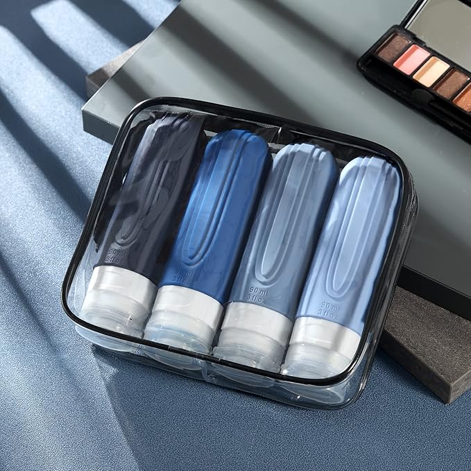 Travel Bottles for Toiletries, Tsa Approved 3oz Travel Size Containers BPA Free Leak Proof Refillable Liquid Silicone Squeezable Travel Accessories for Shampoo Conditioner Lotion (4 Pack)