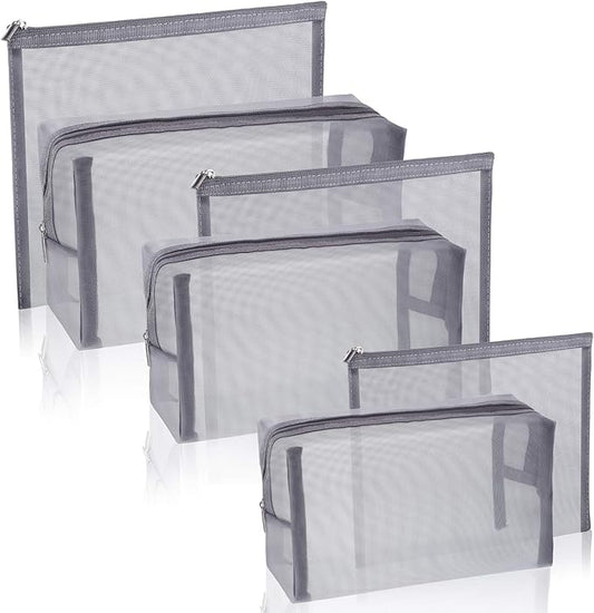 6 Pieces Mesh Makeup Bags Mesh Cosmetic Bag Portable Travel Organizing Zipper Pouch Toiletries Makeup Pouches for Home Office Travel Accessories