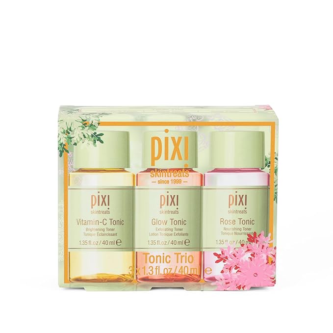 Pixi Beauty Tonic Trio | Holiday Edition Gift Set with 3 Pixi Favorite Tonics | Glow Tonic, Vitamin- C Tonic, Rose Tonic | Calming, Hydrating, Gentle Exfoliating and Smoothing
