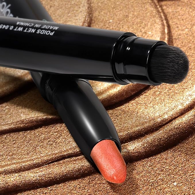 Cream Waterproof Hypoallergenic Eyeshadow Stick, long wear Metallic Glitter Matte Eye Shadow Pencil With Makeup Brush, Eye Brightener, 55 Caramel Metallic