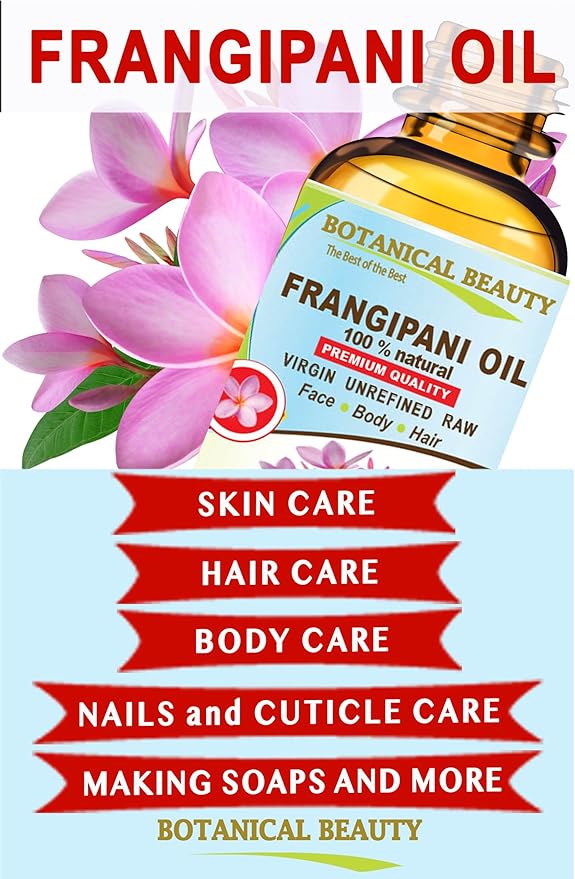 Botanical Beauty Frangipani Oil 100% Natural 0.5 Fl oz - 15 ml Frangipani Essential Oil for FACE, Skin, Body, Hair, Nails Beauty Oil, Skin Moisturizer Oil, Nourishing Oil, Perfume, Soap Making