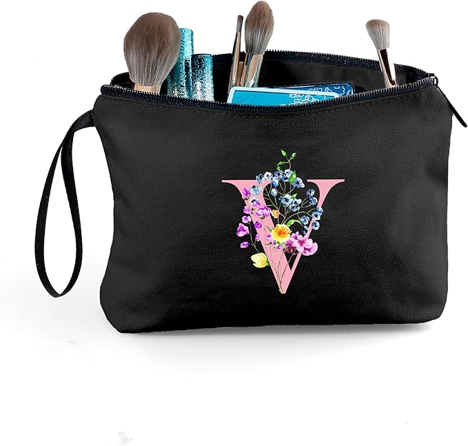 Mom Birthday Thank You Appreciation Gifts for Women Aunt Teacher Coworkers Bride Bridesmaid Monogrammed Travel Makeup Cosmetic Bag with Mirror Valentines Mothers Day Christmas Graduation V