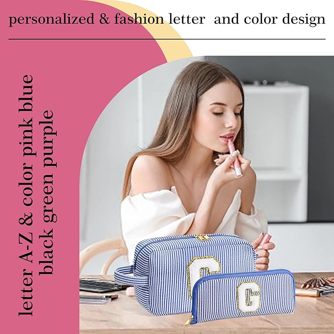 YOOLIFE Gifts for Teen Girls - Personalized Initial Makeup Bag, Birthday Gifts for Women Sister Friend Daughter Girls Kids