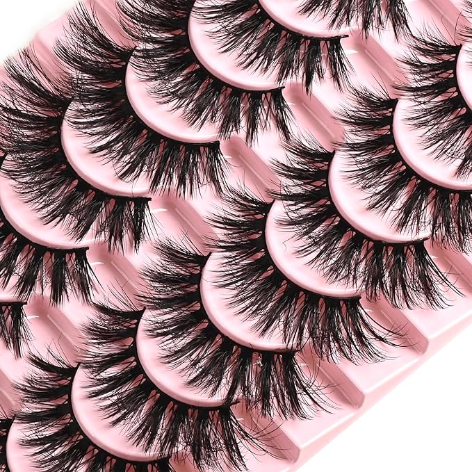 FARRED Cat Eye Lashes Fluffy False Eyelashes Strips 10 Pairs Fake Eyelashes Natural Look Short Natural Lashes Cateye Lash Wispy Volume Eyelash Faux Mink Strip Lashes Pack for Daily Makeup